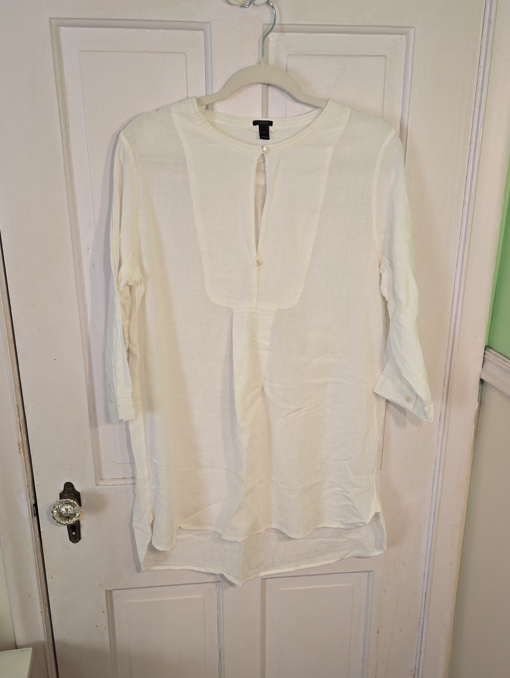 J. Crew White Tunic Top with Keyhole Front Size L